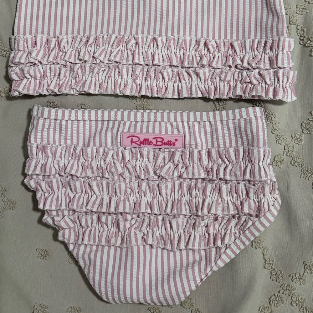 Ruffle Butts Pink Striped Rashguard Set - Picture 4 of 4